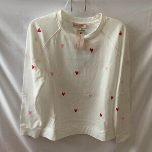 PHILOSOPHY All Over Embroidered Hearts Sweatshirt in Ivory SZ LARGE